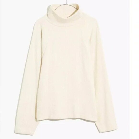 Madewell NB544 Ivory Brushed Herringbone Jacquard Turtleneck Top size xs NWT - Picture 1 of 11